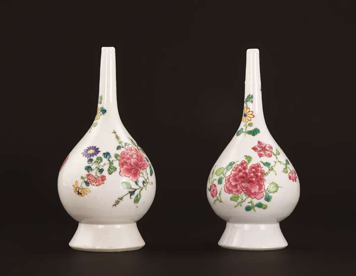 Pair of famille rose chinese export porcelain rose water sprinklers